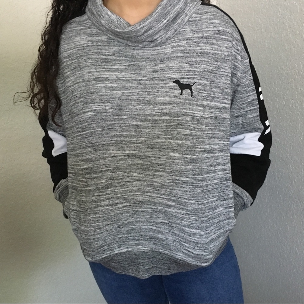 PINK Gray Hoodie W/ Fold Over Collar